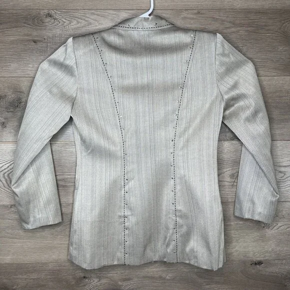Hobby Horse Woman M Taupe Strip Blk Stitch Sequined 2 Button Western Show Jacket - Picture 8 of 11